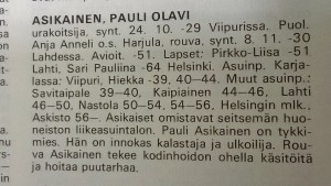 Siirtokarjalaisten tie osoitehakemisto kertoo perheestämme tähän tapaan.